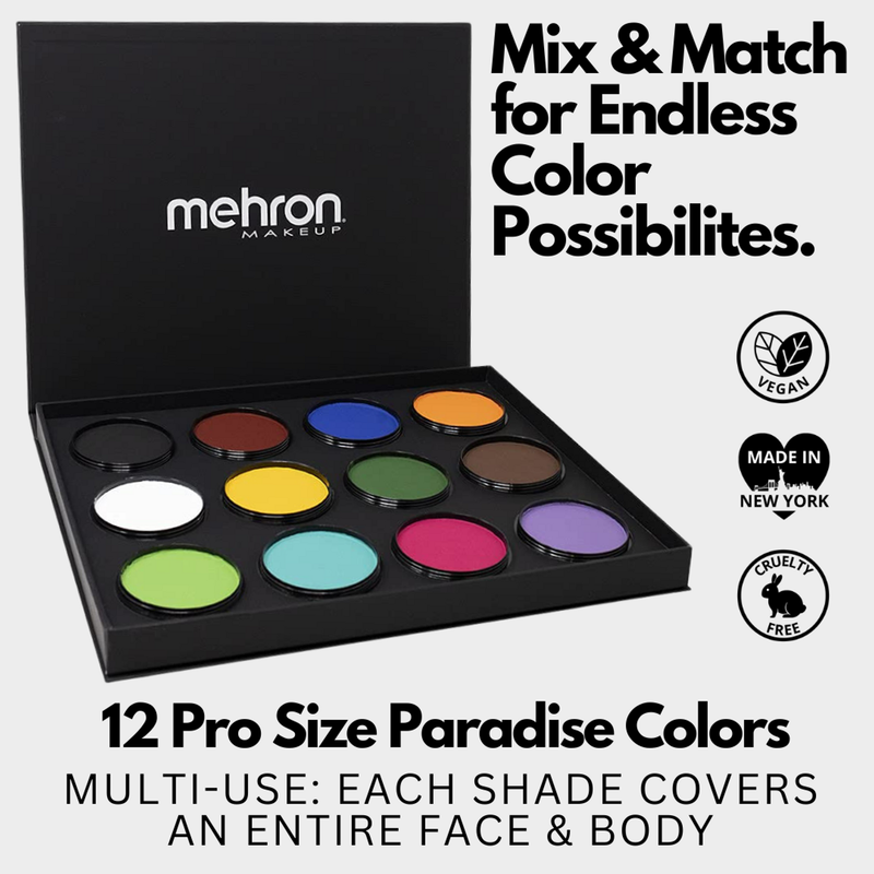 Mehron Paradise Makeup AQ ProPalette - 12 Colors Water Activated Palettes   