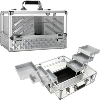 Just Case Armored Acrylic 6 Tier Pro Makeup Case (JMP002) Makeup Cases Silver  