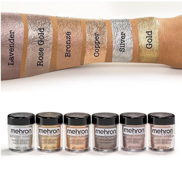Justmylook.com - Everyone's favourites 🌸 @MehronUK Metallic Powder can be  used alone for a subtle sheer colour or mixed with Mehron Mixing Liquid to  create the intense colour of real liquid metal.